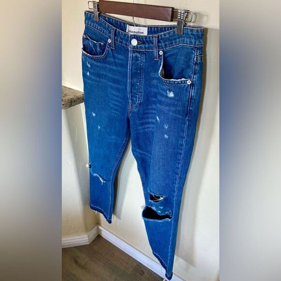 Reformation women’s size 29 distressed petite mid rise ripped jeans with detail - Picture 2 of 12